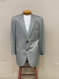 Men's Jos A Bank Sport Coat Gray Herringbone 55 Silk 45 Camelhair Size 43R Hand Sewn Buttons Non-Fused Lapel