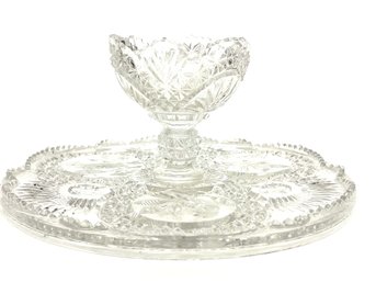 Vintage Crystal Cake Stand Or Reversed Serving Tray With Bowl 12' Diameter
