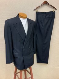 Men's Hickey Freeman Suit 100 Wool Made In USA Navy Blue With Pinstripe Jacket Size 40R Pants Size 35 1/2X 30