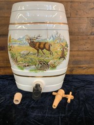 Drink Dispenser With Extra Spout And Cork With Moose Decoration