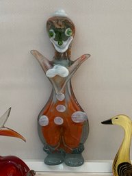 Glass Lot With Murano Clown, Animals And Lucite Duck
