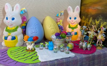 Easter Decor With Blow Mold Bunnies, Figurines, Table Decor