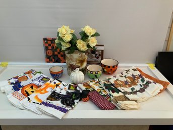 Lot Of Fall And Halloween Decor 19 Kitchen Towels 1 Pot Holder Etc.