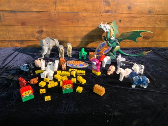 Mixed Lot Of Lego Animals And Block Faces Approximately 35 Pieces