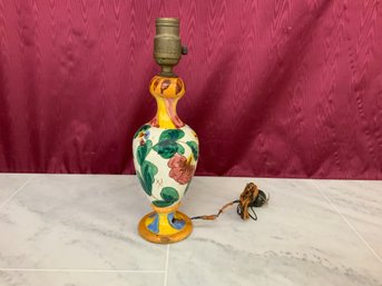 Vintage Italian Art Pottery Incised Colorful Glaze Lamp 13' Tall