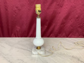Vintage White Alabaster Table Lamp With Marble Base 14' Tall Base 3.5' X 3.5'