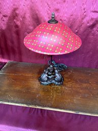 Dancing Frog Table Lamp Heavy Metal Base With Painted Glass Shade