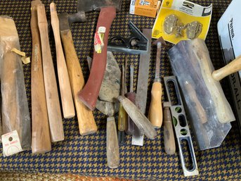 Box Lot Of Tools Hammer Dowels Levels See Pictures