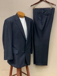 Men's Hickey Freeman Suit 100 Wool Navy Blue Made In USA Jacket Size 42R Pants 36X30 Hand Sewn Buttons