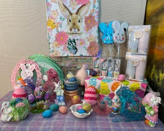 Easter Table Runner 17 Marble Eggs And Bunny Figurines