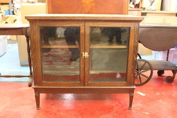 Bookshelf/ Cabinet, 2 Glass Doors, Brass Latches, Quarter Sawn Solid Oak 38' Long 34' Tall 19' Deep