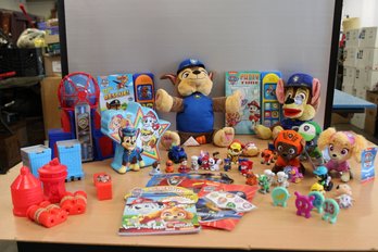 Paw Patrol Lot, Books, Stuffed Animals, Bank, Stickers, Some New With Tags 40 Plus Pieces