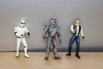 1995 Posable Star Wars Figures Hans Solo, Chewbacca, Storm Trooper