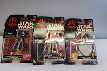 3 Star Wars Episode 1 New In Box Sith Accessory Set Tatoonie Accessory Set Underwater Accessory Set