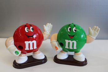 2 M & M Candy Dispensers Green 1992 And Red 1991