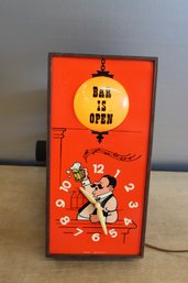 Vintage Bar Is Open Lighted Sign With Clock Spartus Corporation Tested And Works 6 1/2' X 8 1/2' X 4 12'