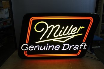 Miller Genuine Draft Lighted Bar Sign 1991 With Pull String Tested And Works 26' X 18' X 7 1/2'