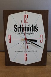 Schmidt's Of Philadelphia Light Beer Brewers Since 1860 Clock Tested And Works 14' X 11'