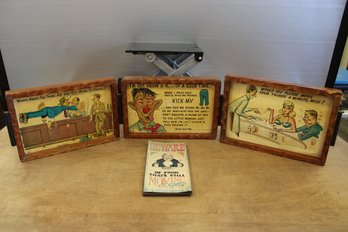 Vintage Framed Cartoons And Sign (4 Pieces)