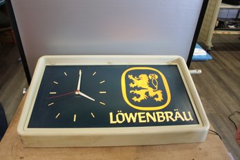 Lowenbrau From 1983 Lighted Clock With Pull String Tested Works 18' X 31 1/2' X 7 1/2'