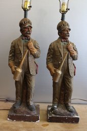 Pair Of Chalkware Railroad Attendants Lamps Test And Work 38' X 7 1/2'