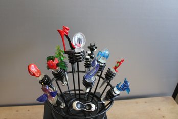 Wine Bottle Stoppers Set With Stand (12 Stoppers)