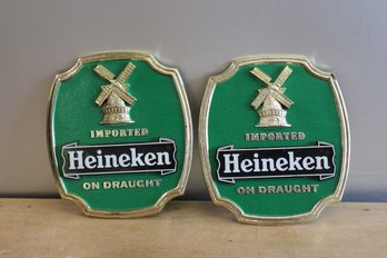 Heineken Plastic Advertising Signs (2) 9 1/2' X 8 1/2'