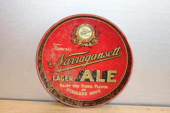 Famous Naragansett Lager Ale Tin Tray 12' Diameter