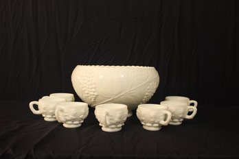 Westmoreland Milk Glass Punch Bowl And 7 Cups