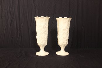 Vases Westmoreland Milk Glass Paneled Grape Footed Vases 12' X 4 1/2' (2)