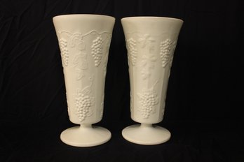 Indiana Milk Glass Colony Harvest Paneled Grape Vases 2 Pieces