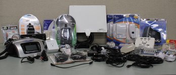 Electrical Lot Includes Amazon Hdtv Antenna, Outlet Converters, Sony Alarm Clock, Outlet Timers, Chargers