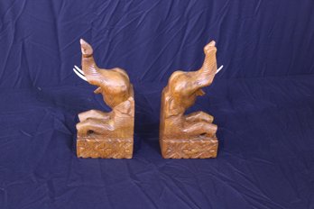 Wooden Carved Elephants With Tusks