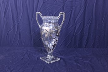 Crystal Vase With Silver Enamel 11 Inches Tall