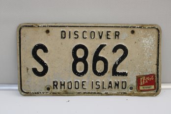 License Plate S 862 Discover RI 66 12' X 6'