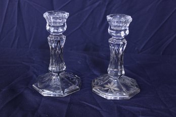 Candle Sticks Crystal With Silver Enamel 5-1/2' Tall