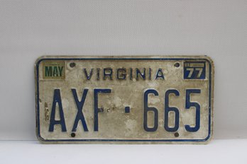 License Plate AFX 665 Virginia 77 12' X 6'