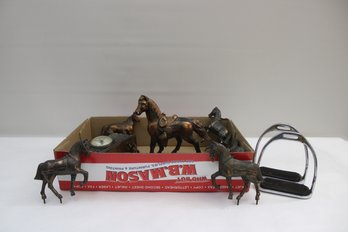 Horse Lot Figurines, Clock, Stir Ups