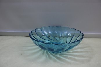 Aqua Blue Optic Swirl Glass Serving Bowl 3' X 9'