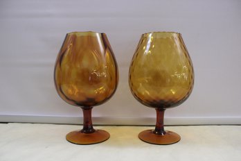 2 Amber Glass Oversized Brandy Snifter Centerpiece Vases 12 1/2' Tall  X 4 1/2' Top Opening