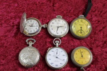 Lot Of Pocket Watches (6) Including Remmington Ingraham Clox New Haven Pedometer Quintel