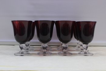 Ruby Red  Water/ Wine Goblet Clear Glass Stem 12 Pieces