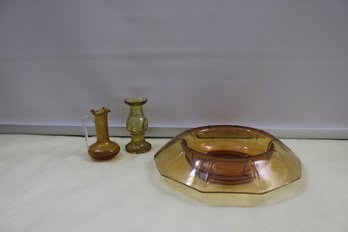 Mixed Lot Of Amber Glass 3 Pieces
