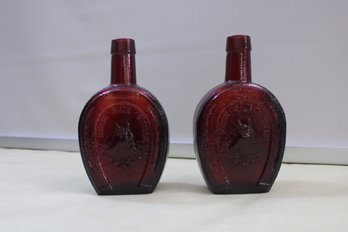 2 Red Horseshoe Wheaton Glass Horse Shoe Bitters Bottle/decanter