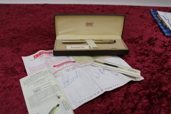 Cross Fountain Pen 10 Karat Gold Filled With Paperwork