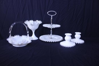 Silver Crest Milk Glass Lot 5 Pieces