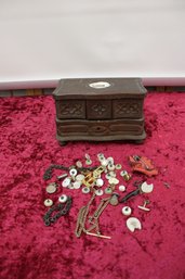 Vintage Puzzle Box With Pearl Buttons, Cufflinksm And Other Items 7' X 4' X 4'