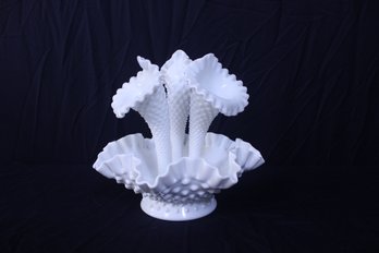 Hobnail Milk Glass Epergne With Three Trumpets 10' X 10'