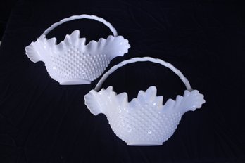 Plastic Hobnail Ruffled Basket Sconces Pair