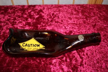 Melted Glass Bottle Ashtray ' Caution Don't Hide Your Books In Oven'